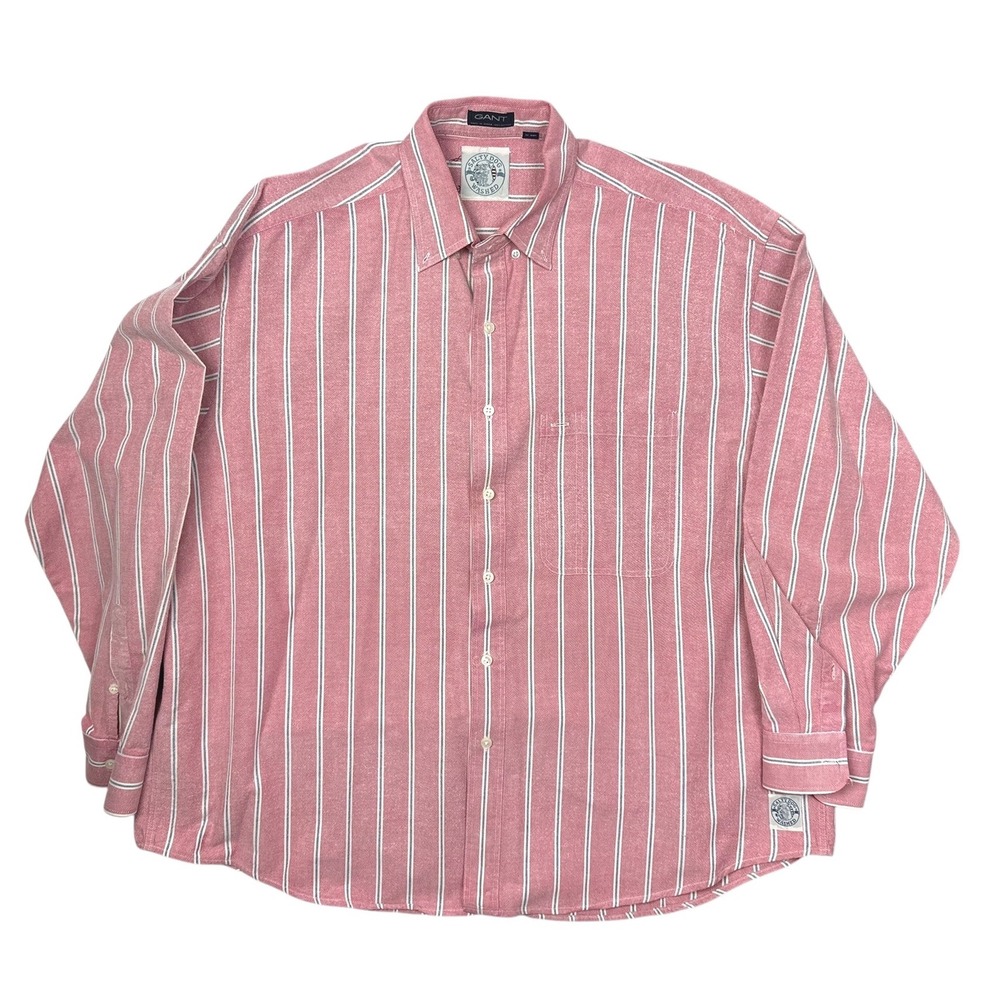 Gant Salty Dog Washed Mens Red Striped Button Down Shirt Long Sleeve Size XXL